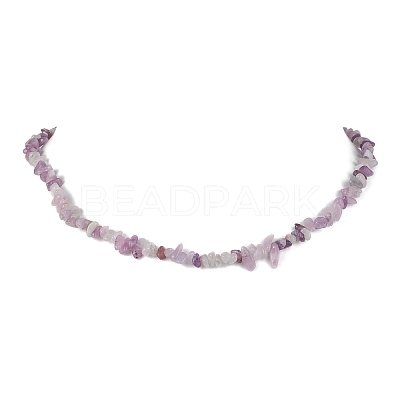 Natural Lepidolite/Purple Mica Stone Chip Beaded Necklace NJEW-JN04616-04-1