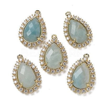 Natural Flower Amazonite Faceted Teardrop Pendants G-I375-01G-20-1