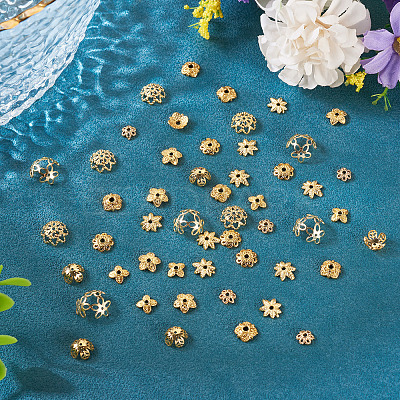 54Pcs 9 Styles Brass Bead Caps KK-TA0003-43-1