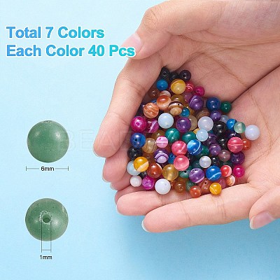 300Pcs 10 Colors Natural Striped Agate/Banded Agate Beads G-SZ0002-03-1