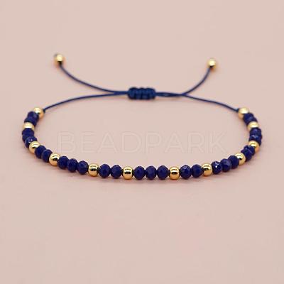 Glass & Brass Round Beads Braided Bead Bracelets LS-RD6595-7-1