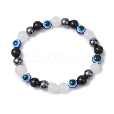 Round Gemstone Beaded Stretch Bracelets BJEW-JB11005-05-1