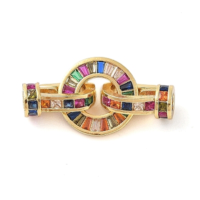 Rack Plating Brass Micro Pave Cubic Zirconia Fold Over Clasps KK-S384-09G-1