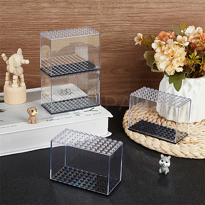 Rectangle Plastic Minifigure Display Case with Black Base ODIS-WH0004-14-1