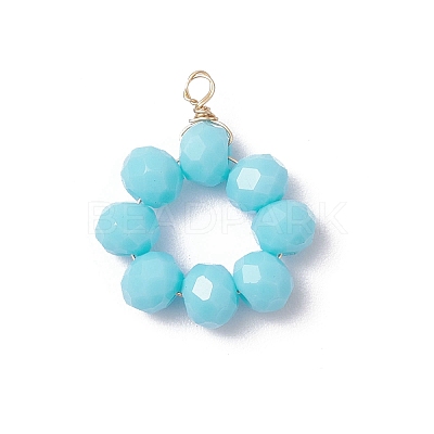 5Pcs 5 Colors Opaque Solid Color Glass Rondelle Beaded Pendants PALLOY-JF04162-02-1