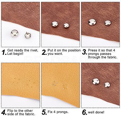 200Pcs 5 Style Brass Four-Claw Rivets KK-GF0001-07P-1