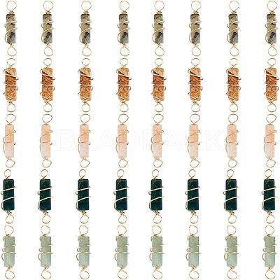 40Pcs 5 Styles Natural Gemstone Copper Wire Wrapped Connector Charms FIND-FH0005-17-1