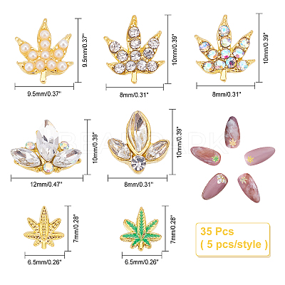 7-style Custom Maple Leaf Alloy Rhinestone Nail Art Studs Cabochons MRMJ-WH0072-74-1