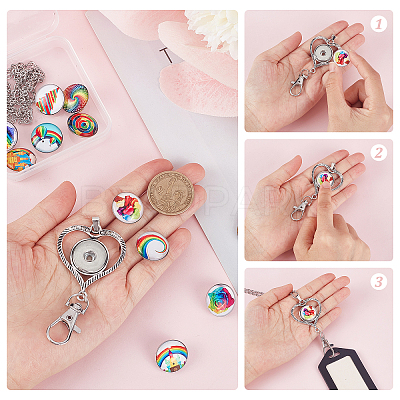 12pcs DIY Interchangeable Snap Button Office Lanyard Making Kit Including  Alloy Rhinestone Snap Keychain Making Stainless Steel Cable Chains Necklaces