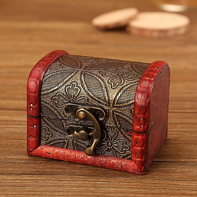 Retro Engraved Wood Jewelry Storage Treasure Boxs with Clasps PW-WG63114-04-1