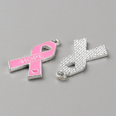 Breast Cancer Pink Awareness Ribbon Theme Alloy Enamel Pendants ENAM-WH0057-50E-1