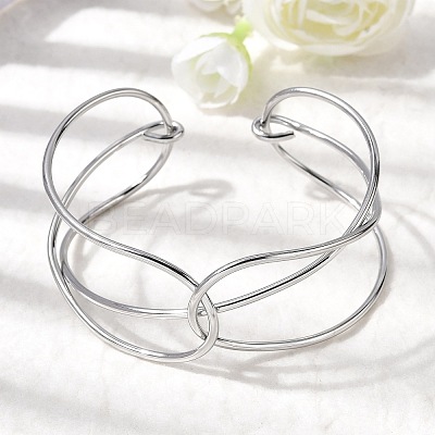 304 Stainless Steel Cuff Bangles for Women BJEW-Z150-01P-03-1