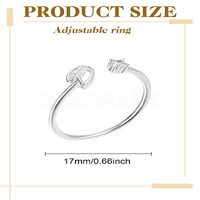 1Pc Letter Brass Rhinestone Open Cuff Rings for Women AJEW-LP0004-47D-S-1