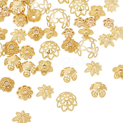 54Pcs 9 Styles Brass Bead Caps KK-TA0003-43-1