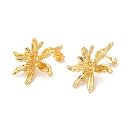 Real 18K Gold Plated Brass Stud Earrings EJEW-G382-11A-G-1