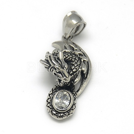 Fashionable Retro 304 Stainless Steel Rhinestone Dragon Pendants STAS-L017-143B-1