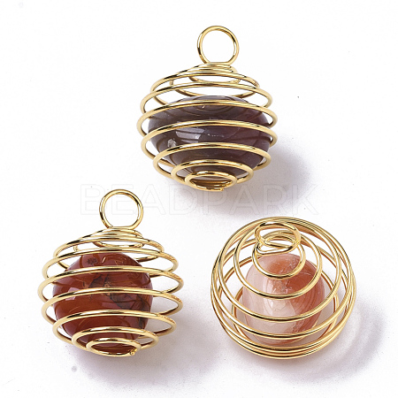 Iron Wrap-around Spiral Bead Cage Pendants IFIN-R239-13G-1