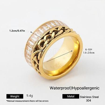 304 Stainless Steel Rhinestone Wide Band Finger Rings XC5005-24-1