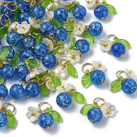 50Pcs Glass & ABS Plastic Imitation Pearl Flower Pendants PALLOY-CJ00185-1