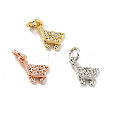 Shopping Cart Brass Micro Pave Clear Cubic Zirconia Charms KK-G425-17-1