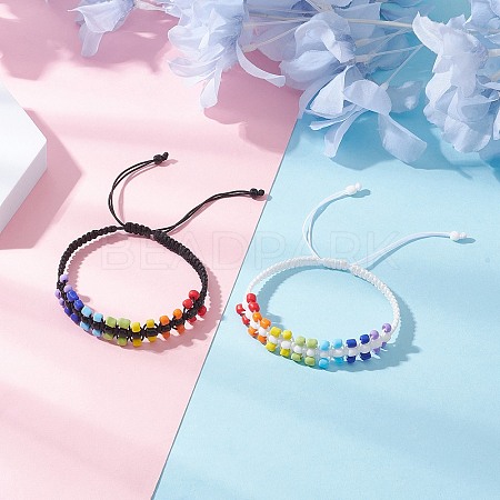 2Pcs Handmade Glass Seed Beaded Braided Bead Bracelets for Women BJEW-JB11946-1