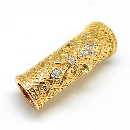 Rack Plating Brass Micro Pave Cubic Zirconia Beads ZIRC-S052-001G-1