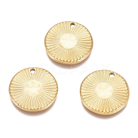 Textured Flat Round 304 Stainless Steel Pendants X-STAS-G218-06G-1