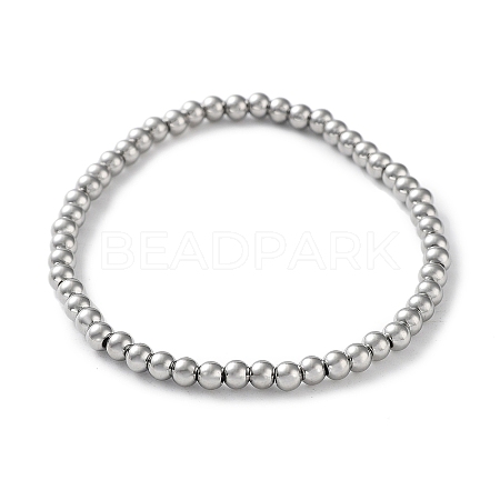 316 Surgical Stainless Steel Round Beaded Stretch Bracelets BJEW-M305-01B-P-1