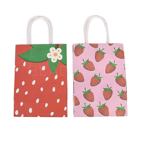 2 Styles Strawberry Print Paper Gift Bags with Handles TH-CBA170C-07-1