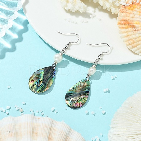 Natural Abalone Shell/Paua Shell Dangle Earrings EJEW-JE07434-02-1