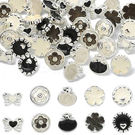 40Pcs 10 Styles 1-Hole Alloy Shank Buttons BUTT-CJ0001-07-1