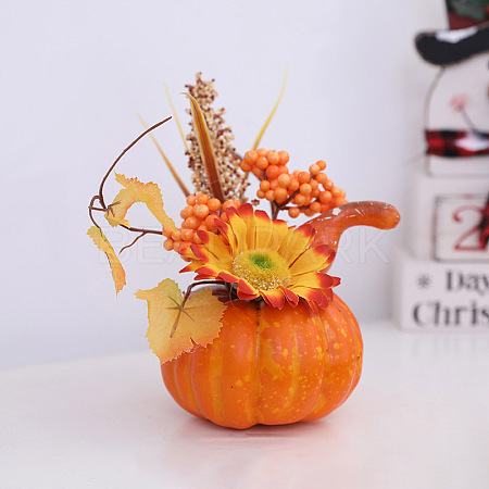 Foam Artificial Pumpkin with Leaf Decorations Ornaments HULI-PW0002-031B-1