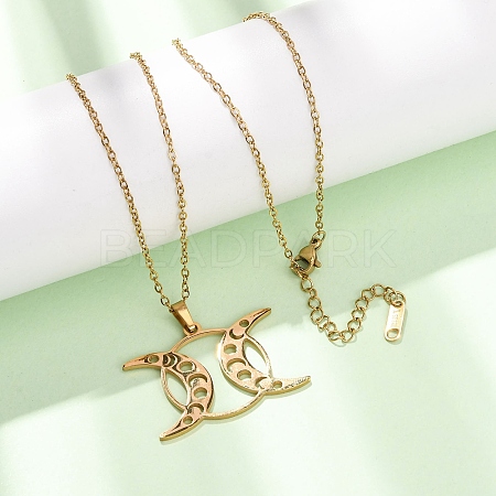 304 Stainless Steel Triple Moon Pendant Cable Chain Necklaces for Men Women NJEW-K308-01D-G-1