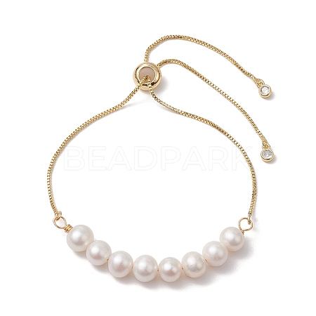 Adjustable Natural Cultured Freshwater Pearl Box Chain Slider Bracelets for Women BJEW-JB10488-1