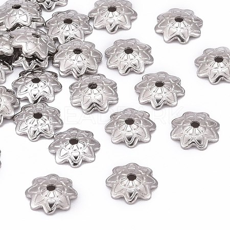 Tarnish Resistant 304 Stainless Steel 8-Petal Flower Bead Caps X-STAS-J011-03-1