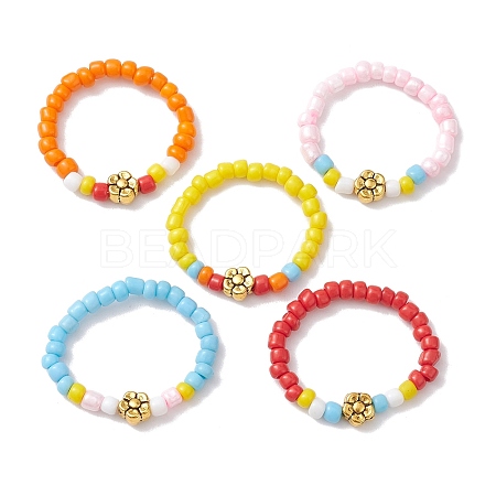 Opaque Colours Glass Seed Bead Stretch Rings RJEW-JR00659-S-1