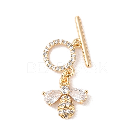 Golden Brass Micro Pave Cubic Zirconia Toggle Clasps KK-B100-039G-01-1