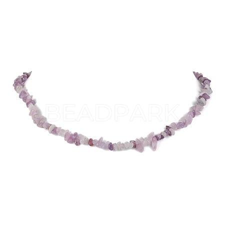 Natural Lepidolite/Purple Mica Stone Chip Beaded Necklace NJEW-JN04616-04-1