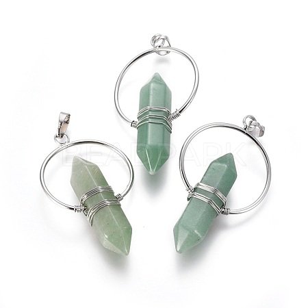 Natural Green Aventurine Wire Wrapped Pointed Big Pendants G-L520-I04-P-1