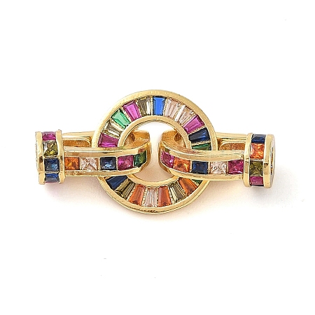 Rack Plating Brass Micro Pave Cubic Zirconia Fold Over Clasps KK-S384-09G-1