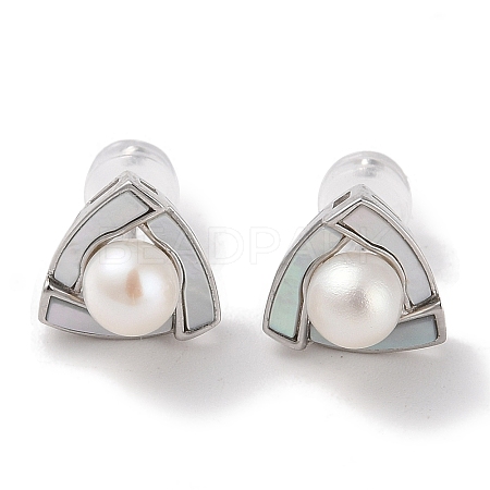 Sterling Silver Stud Earrings EJEW-C087-07B-P-1