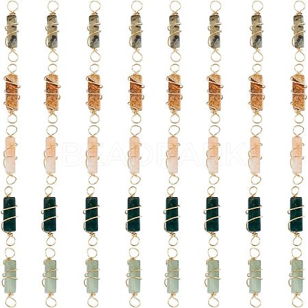 40Pcs 5 Styles Natural Gemstone Copper Wire Wrapped Connector Charms FIND-FH0005-17-1