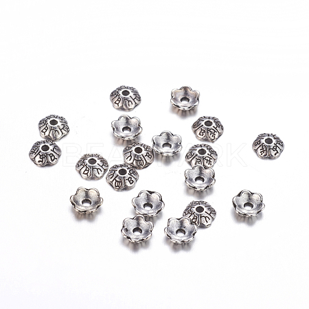 6-Petal Tibetan Style Alloy Flower Bead Caps LS-TIBE-S220-AS-NR-1