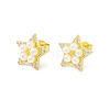 Cubic Zirconia Star Stud Earrings with Glass Pearl EJEW-H086-07G-1