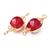 Natural Red Corundum Faceted Cube Links Connector Charms with Copper Herringbone Wire-Wrapped KK-Z152-06G-01A-2
