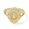 Clear Cubic Zirconia Flower with Virgin Mary Open Cuff Ring RJEW-F129-03G-2