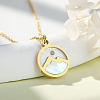 Flat Round 201 Stainless Steel Pave Natural Shell Mustard Seed Pendant Necklaces for Women WG511AE-05-1