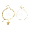 2Pcs 2 Styles 304 Stainless Steel Sea Turtle & Round Shell Pearl Charm Bracelets & 316 Surgical Stainless Steel Plastic Imitation Pearl Link Bracelets Set for Women BJEW-JB12422-3