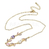 Brass Pave Cubic Zirconia Rose Flower Link Cable Chain Necklaces for Women NJEW-C121-05B-06G-4