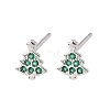 Brass Micro Pave Cubic Zirconia Charistmas Tree Stud Earrings EJEW-L278-09P-4